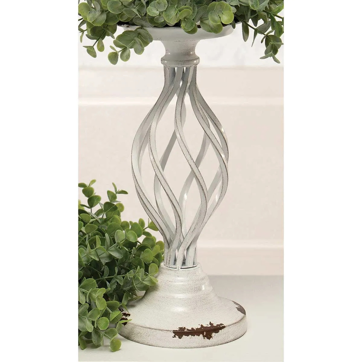 17.5" Vintage Metal Spiral Candlestick Antique White