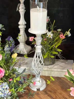 17.5" Vintage Metal Spiral Candlestick Antique White