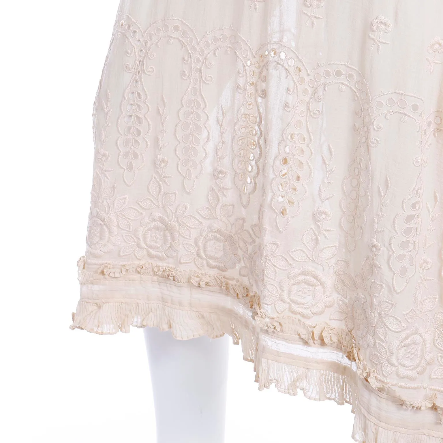 1910s Edwardian Vintage Lace Dress Fine Embroidery Roses