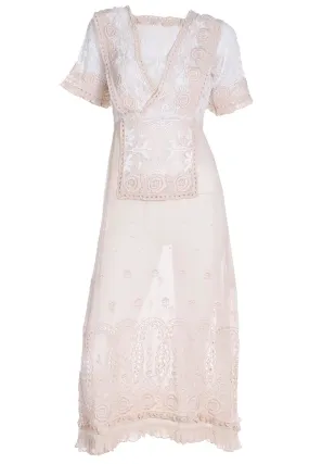 1910s Edwardian Vintage Lace Dress Fine Embroidery Roses