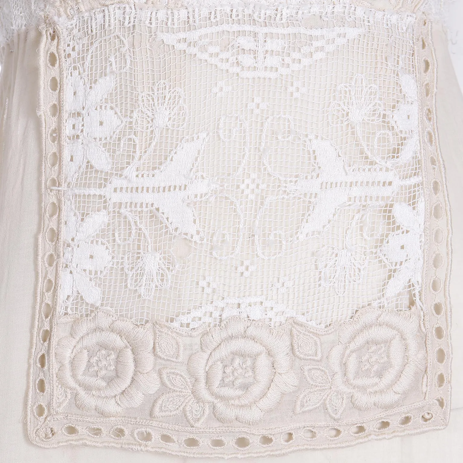 1910s Edwardian Vintage Lace Dress Fine Embroidery Roses