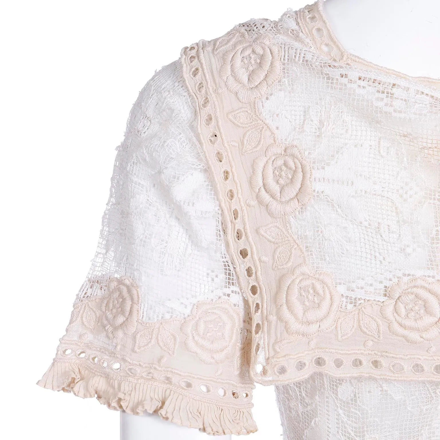 1910s Edwardian Vintage Lace Dress Fine Embroidery Roses