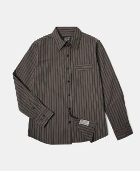 1930s 6 oz Yarn-Dyed Dobby Taupe Brown Striped Work Shirt