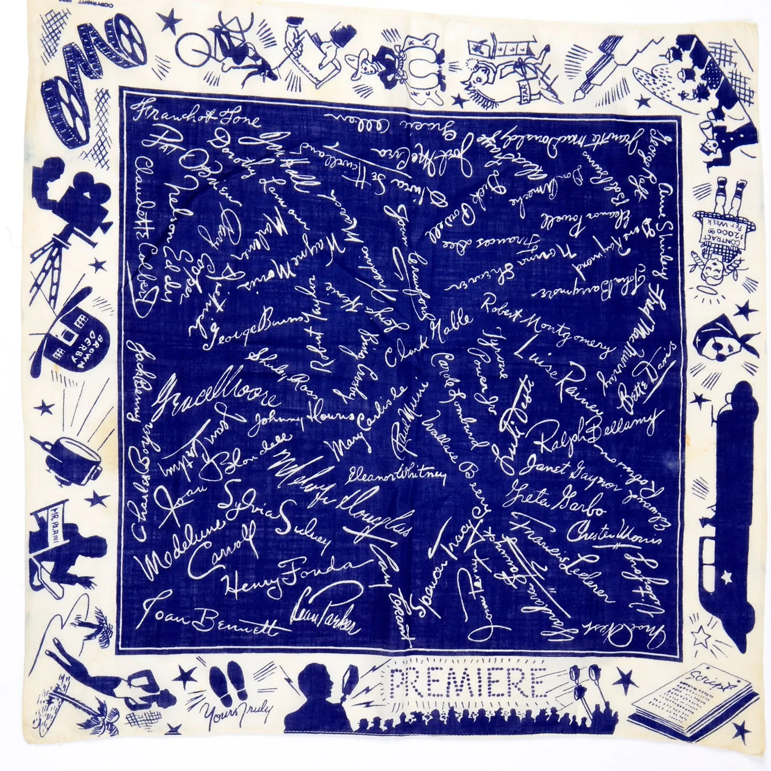 1930s Rare Vintage Hollywood Premier Movie Star Scarf Handkerchief