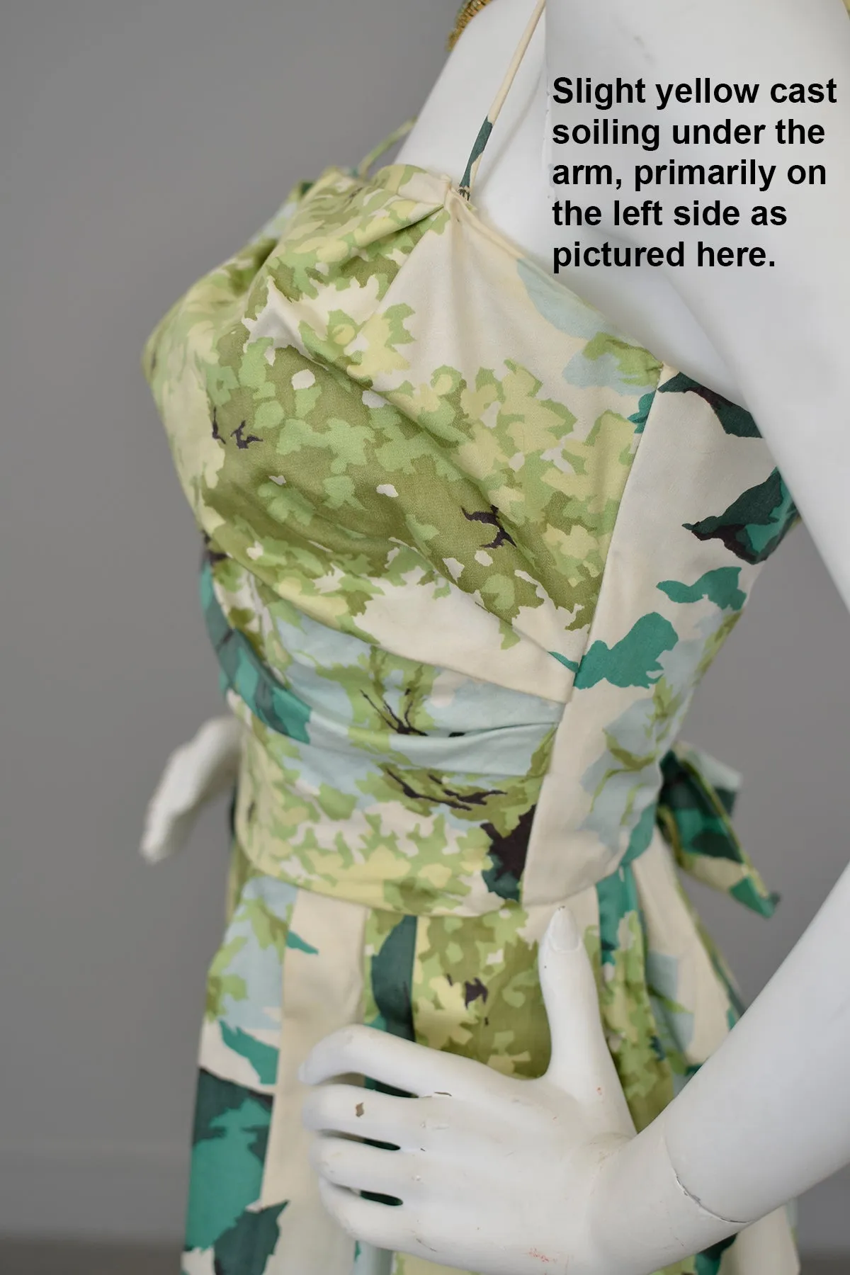1950s 60s Water Color Hydrangea Floral Print Party Dress with Draped Bodice