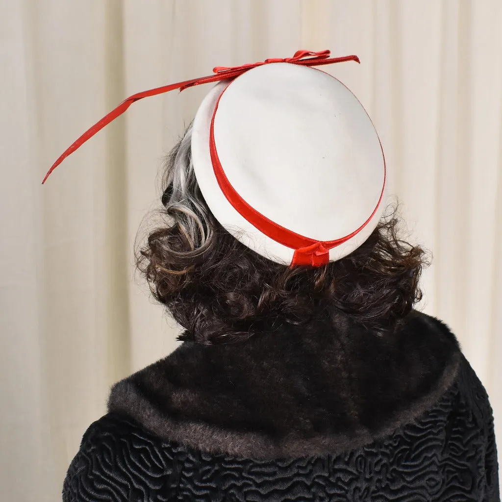 1950s Cream & Red Feather Vintage Hat