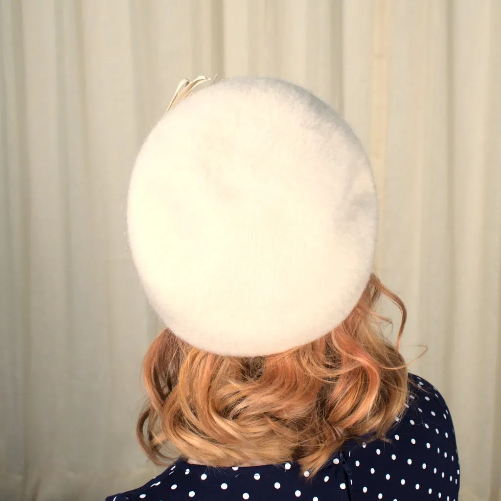 1950s Off White Fuzzy Beret