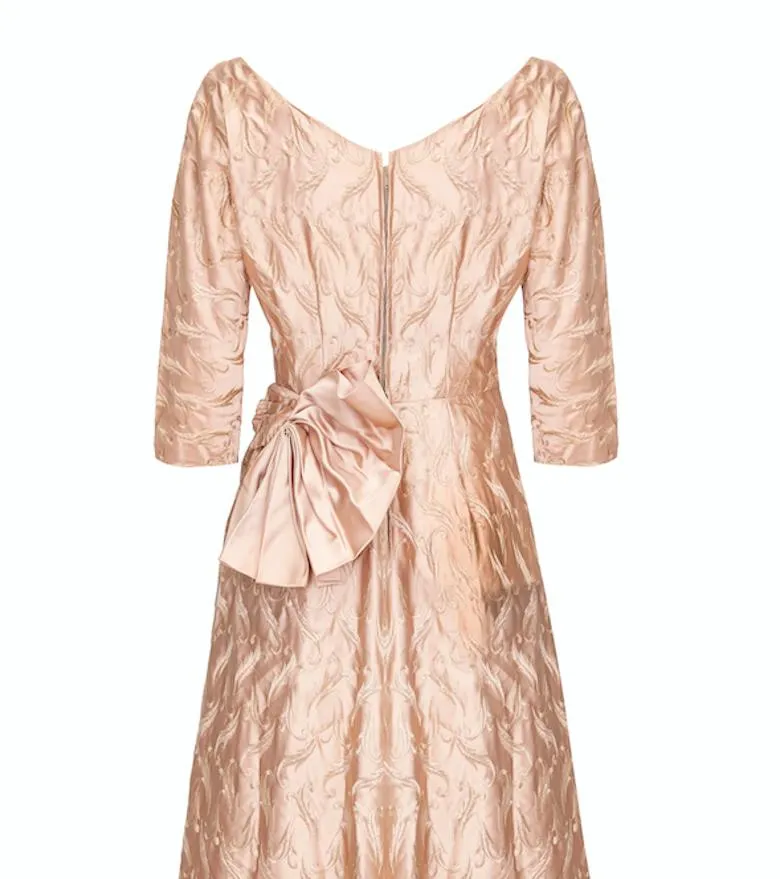 1950s Rose Gold Embroidered Silk Dress