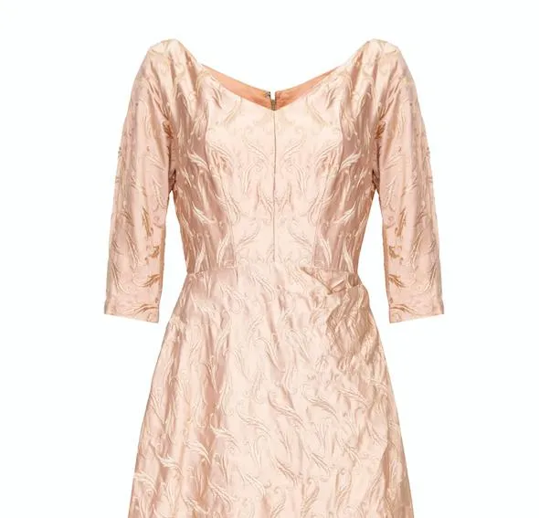 1950s Rose Gold Embroidered Silk Dress