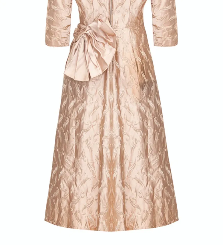 1950s Rose Gold Embroidered Silk Dress