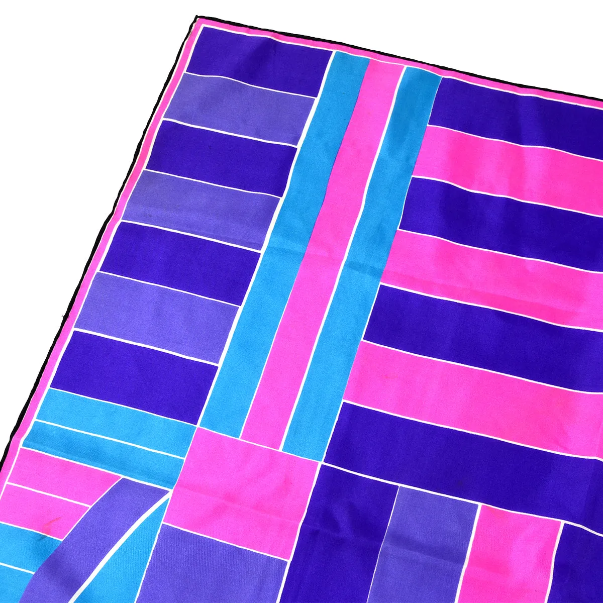 1960s Gold-Piece Collection Vera Neumann Pink, Purple & Teal Geometric Striped Scarf