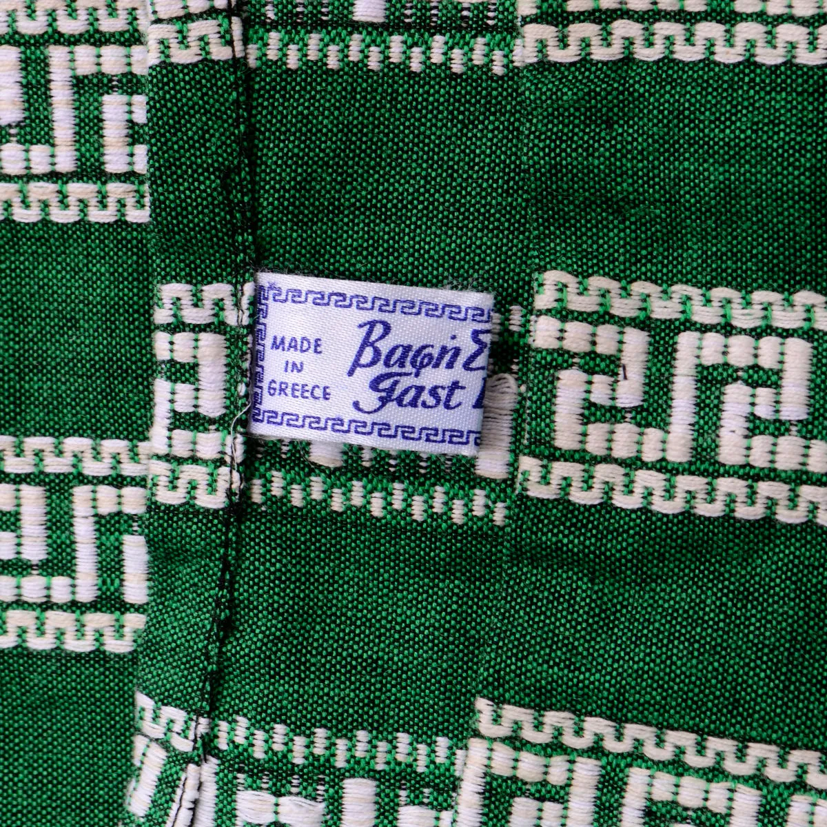 1960s Green Bambaki Cotton Greek Key Design Sleeveless Dress