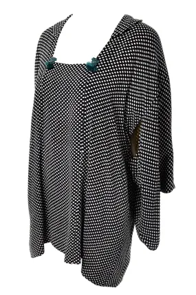 1960's Japanese Black & White Polka Dot Vintage Kimono Top w Teal Tassels