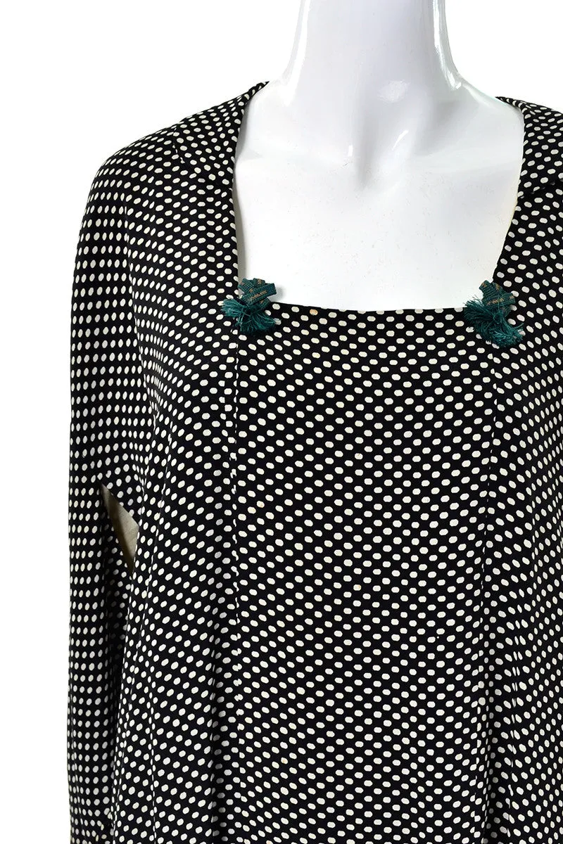 1960's Japanese Black & White Polka Dot Vintage Kimono Top w Teal Tassels