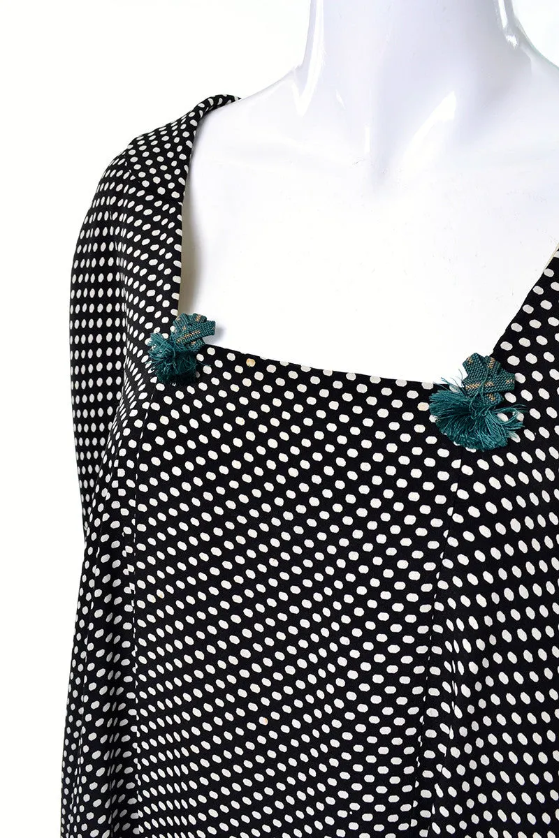 1960's Japanese Black & White Polka Dot Vintage Kimono Top w Teal Tassels