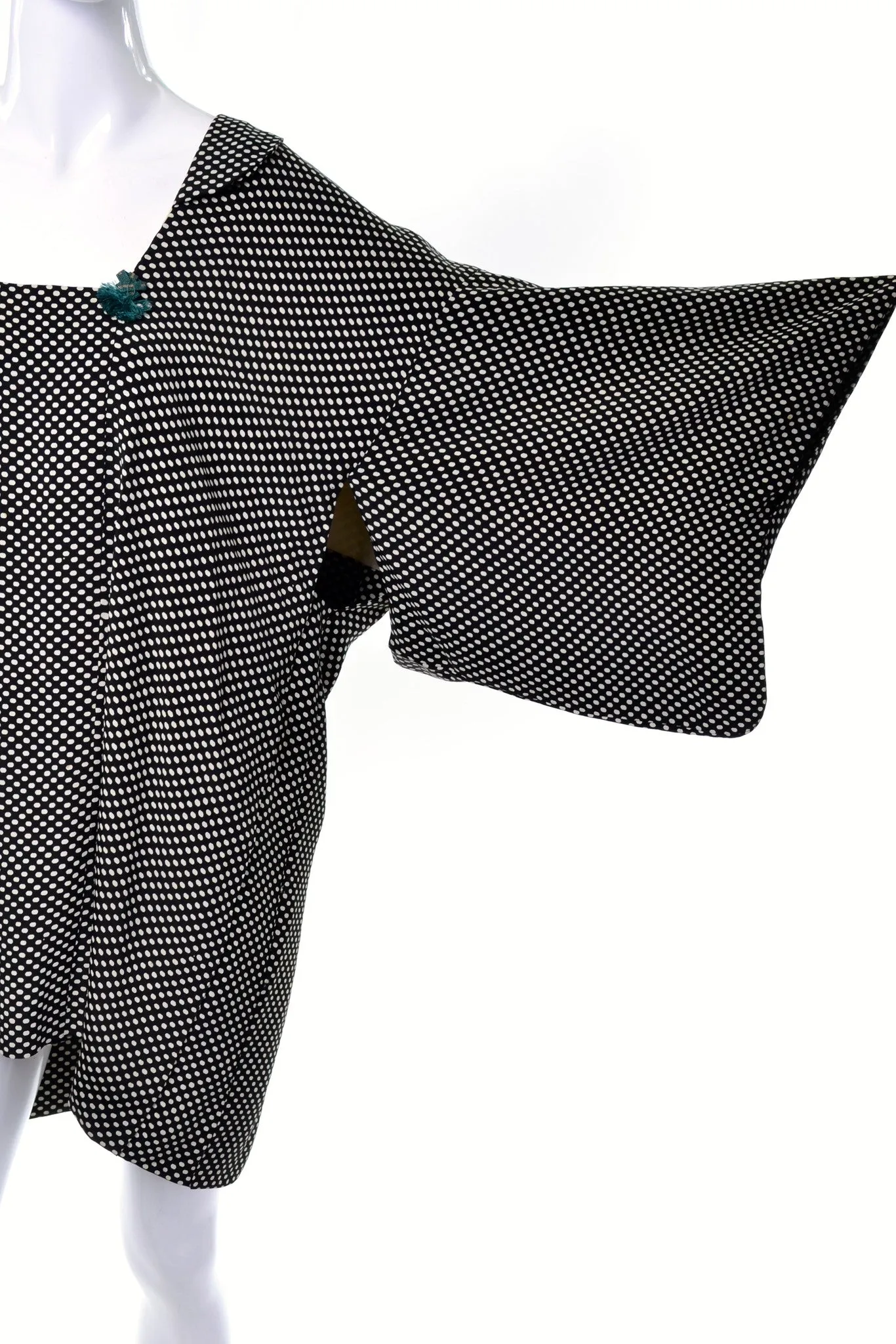 1960's Japanese Black & White Polka Dot Vintage Kimono Top w Teal Tassels