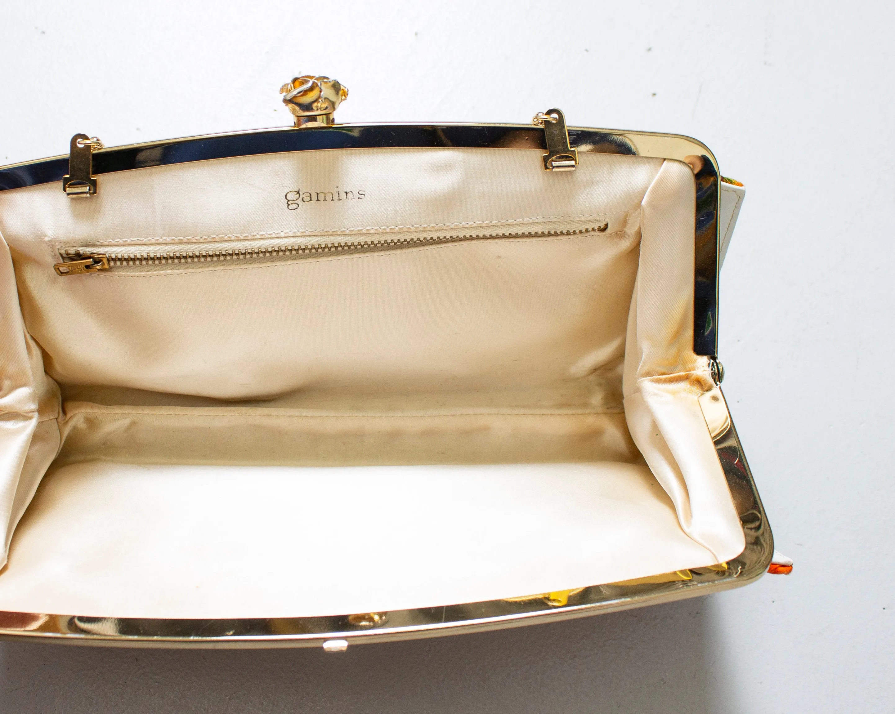 1960s Purse Floral Fabric Gold Flower Clasp Cocktail Evening Bag 60s