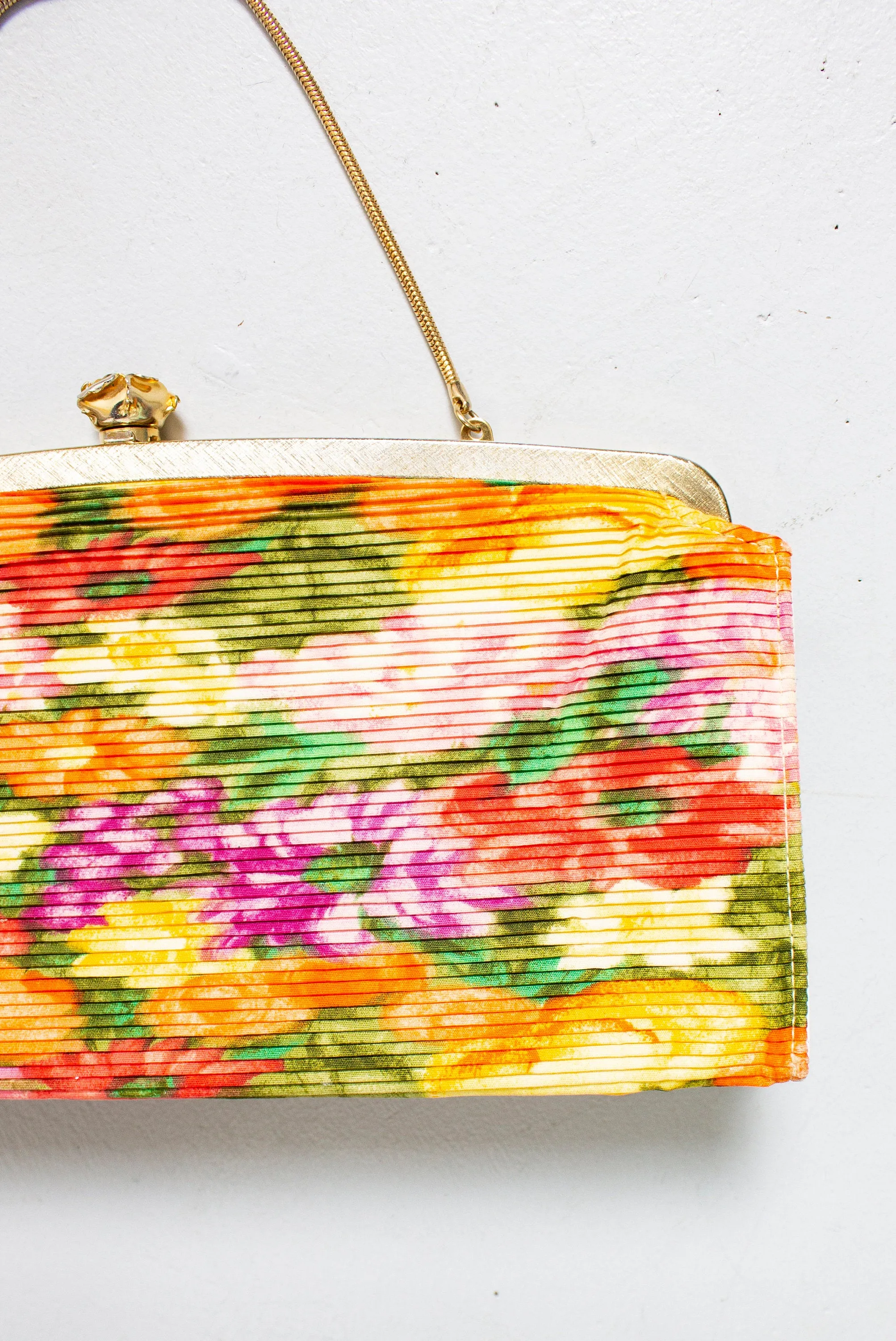 1960s Purse Floral Fabric Gold Flower Clasp Cocktail Evening Bag 60s