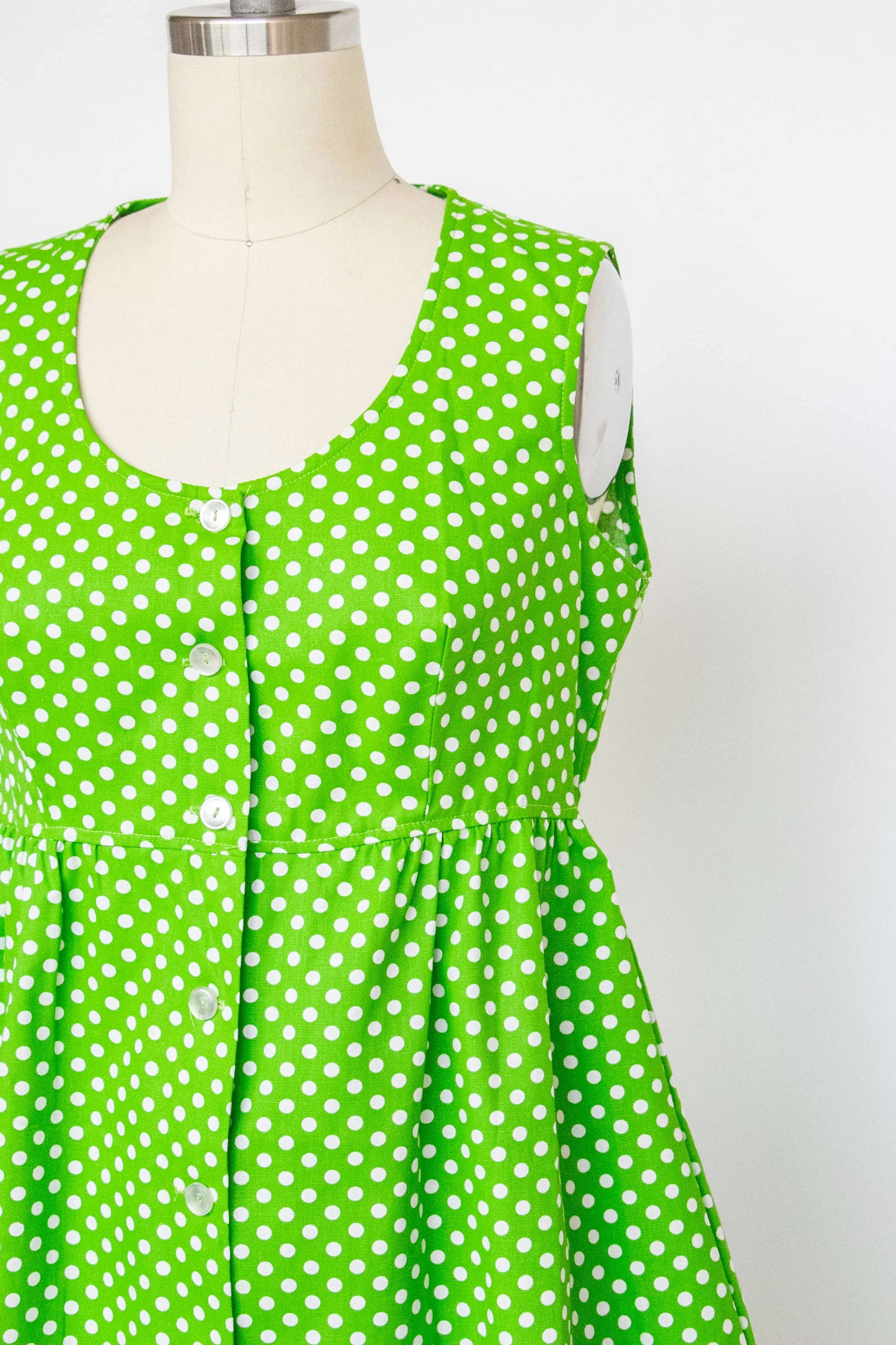 1960s Shirt Dress Polka Dot Green S/M