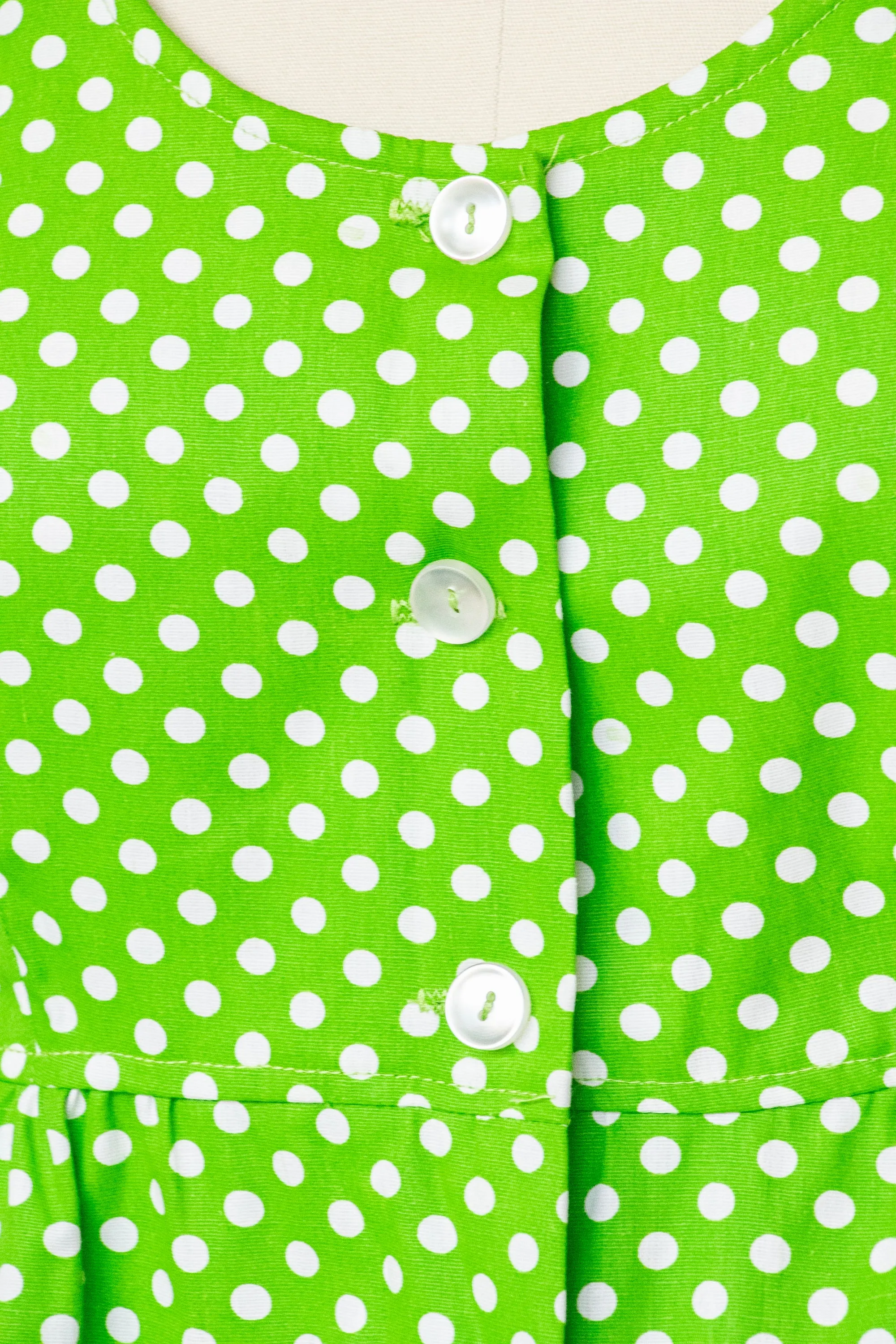 1960s Shirt Dress Polka Dot Green S/M