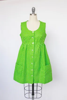 1960s Shirt Dress Polka Dot Green S/M