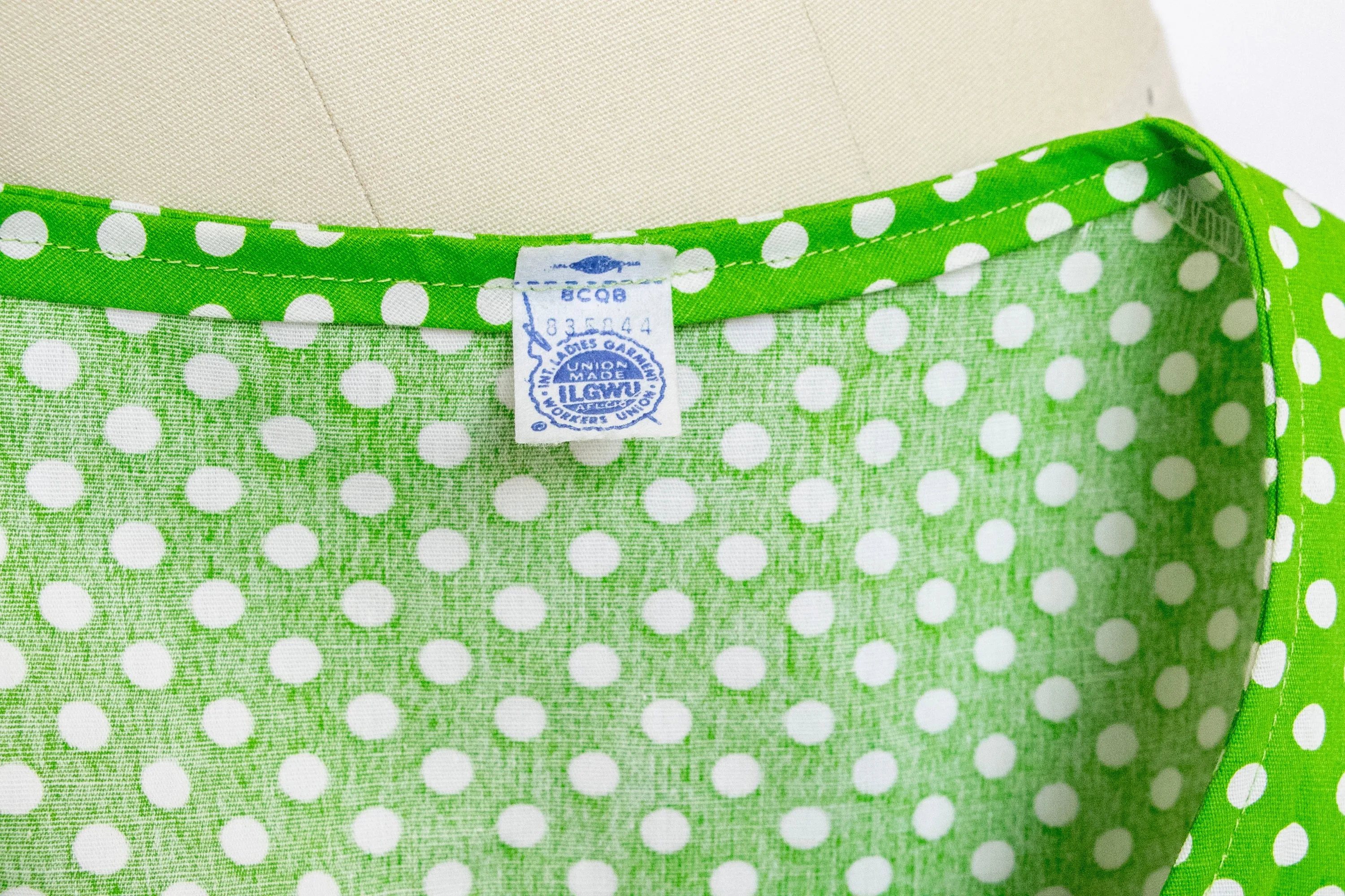 1960s Shirt Dress Polka Dot Green S/M