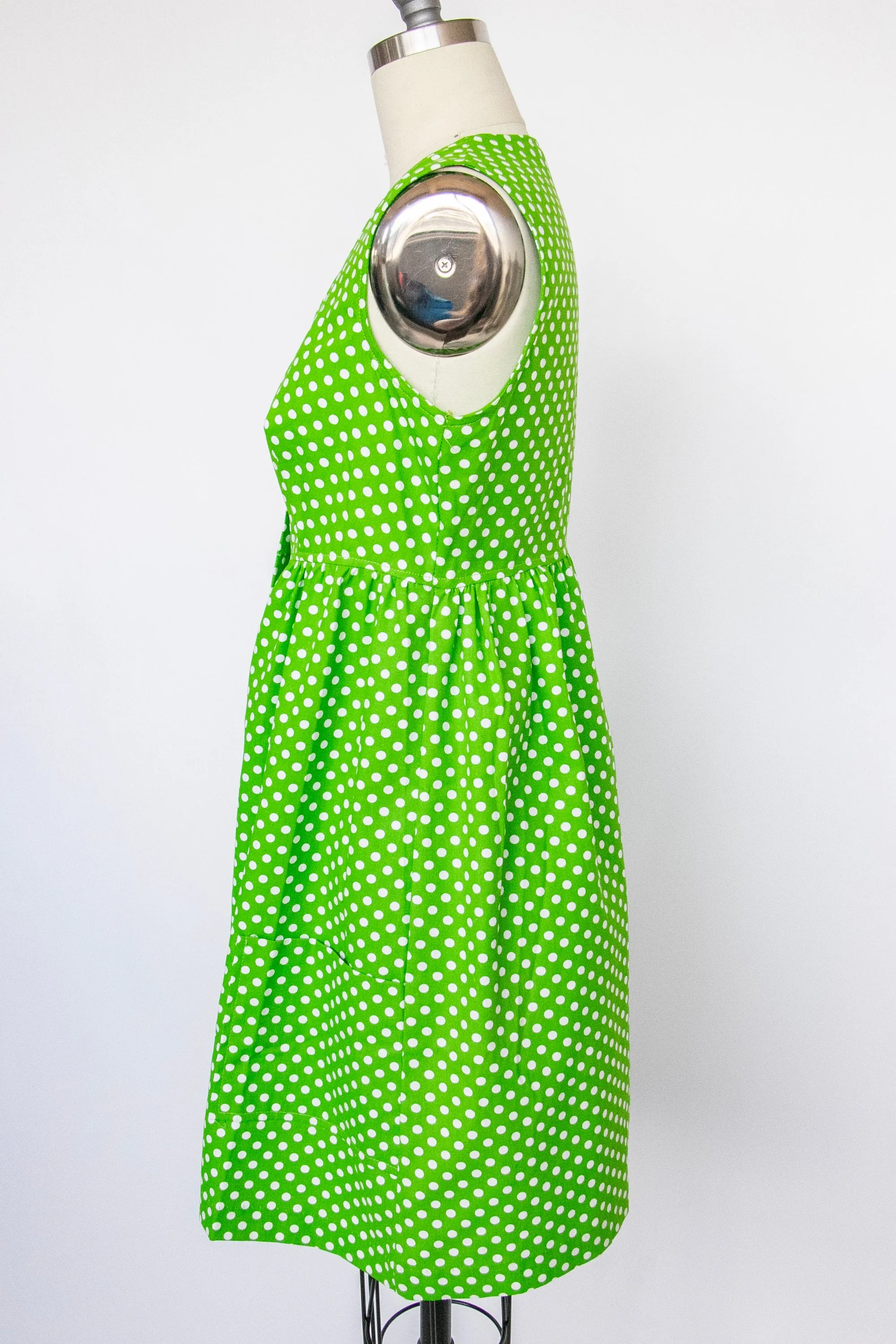 1960s Shirt Dress Polka Dot Green S/M