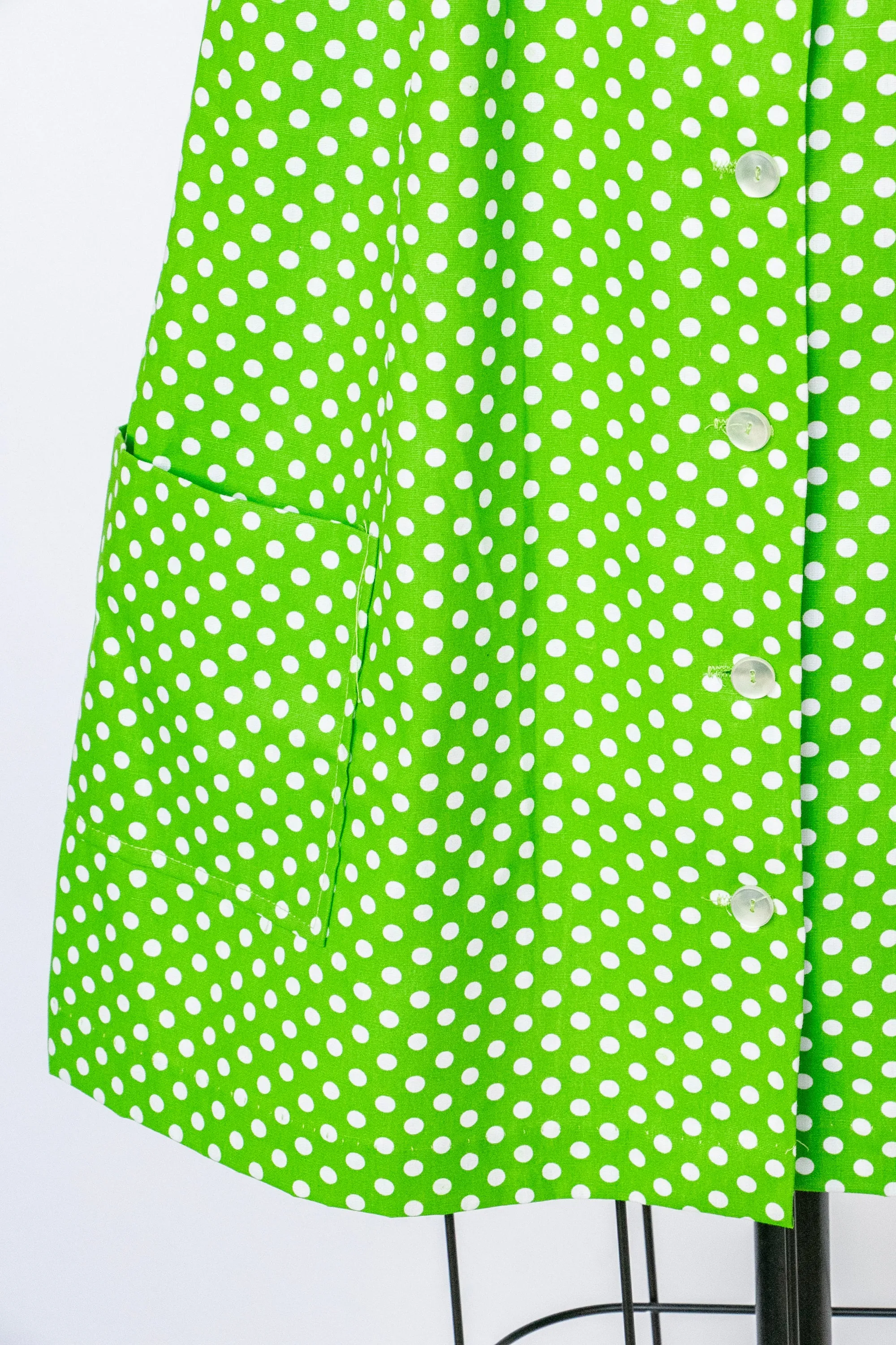 1960s Shirt Dress Polka Dot Green S/M