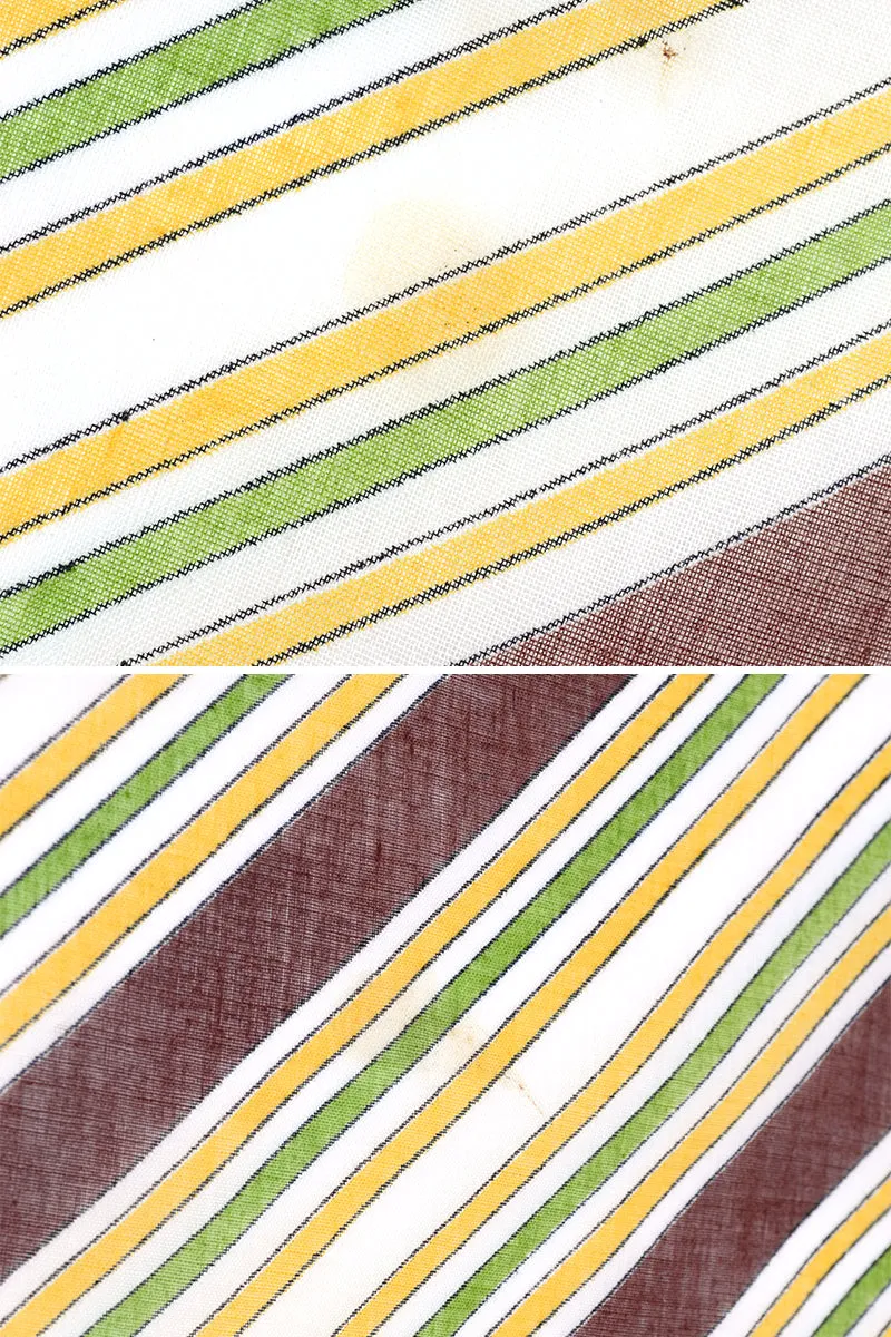 1970s Brown, Green & Yellow Striped Square Cotton Scarf