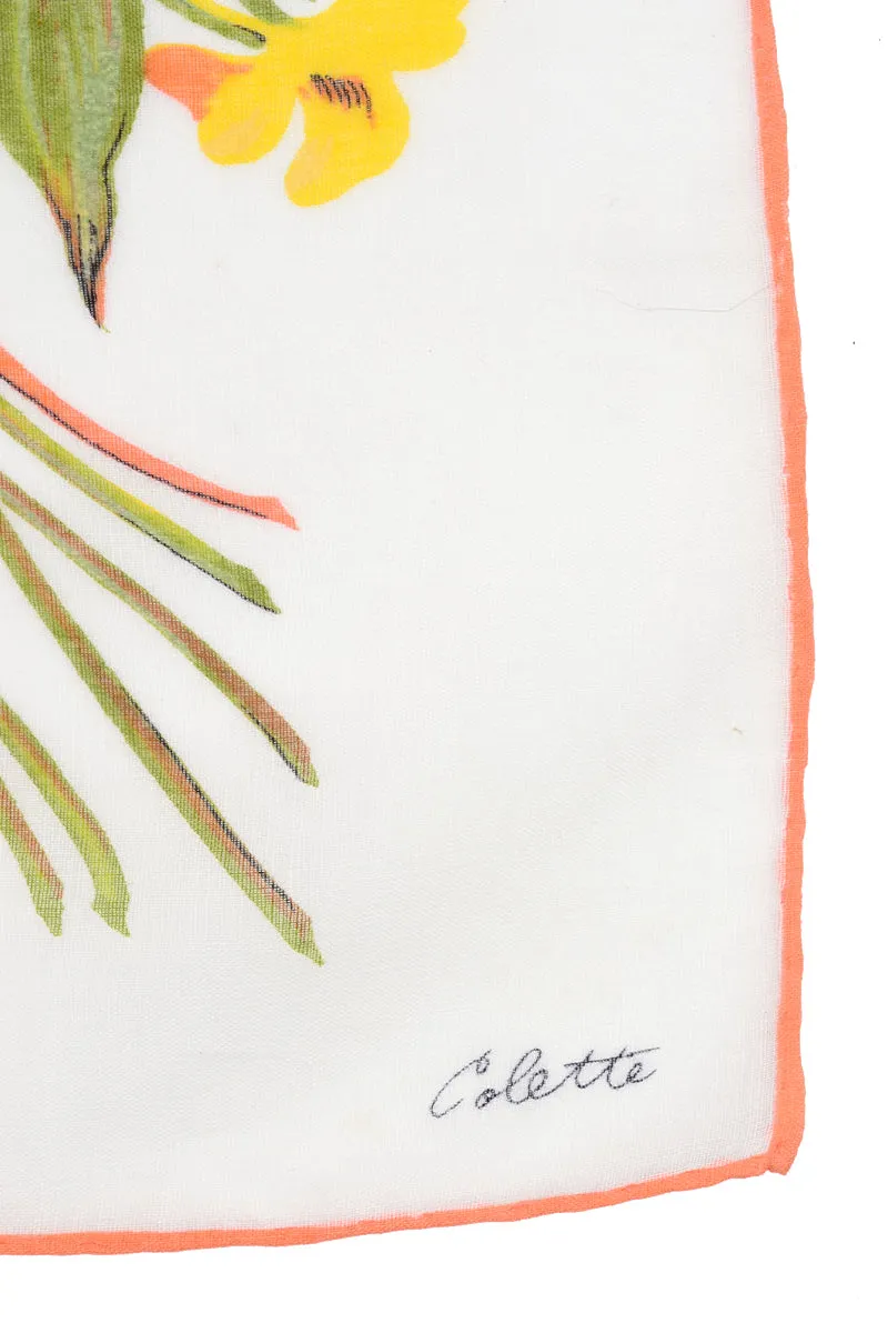 1970s Colette Salmon Pink & Yellow Floral Cotton Scarf