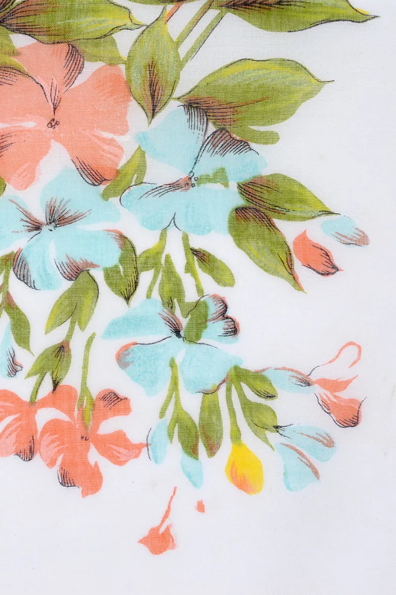 1970s Colette Salmon Pink & Yellow Floral Cotton Scarf