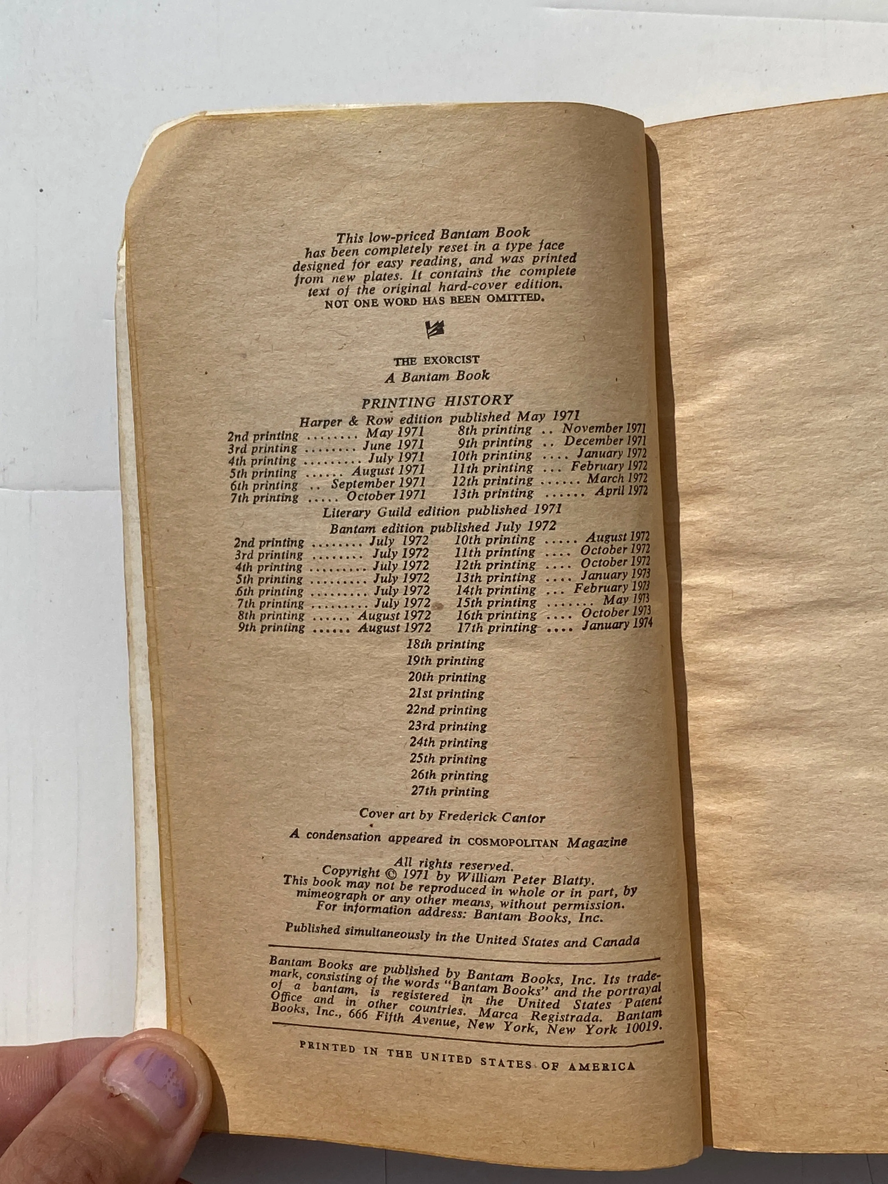 1974 Vintage The Exorcist Paperback Book 27th Printing - by William Peter Blatty