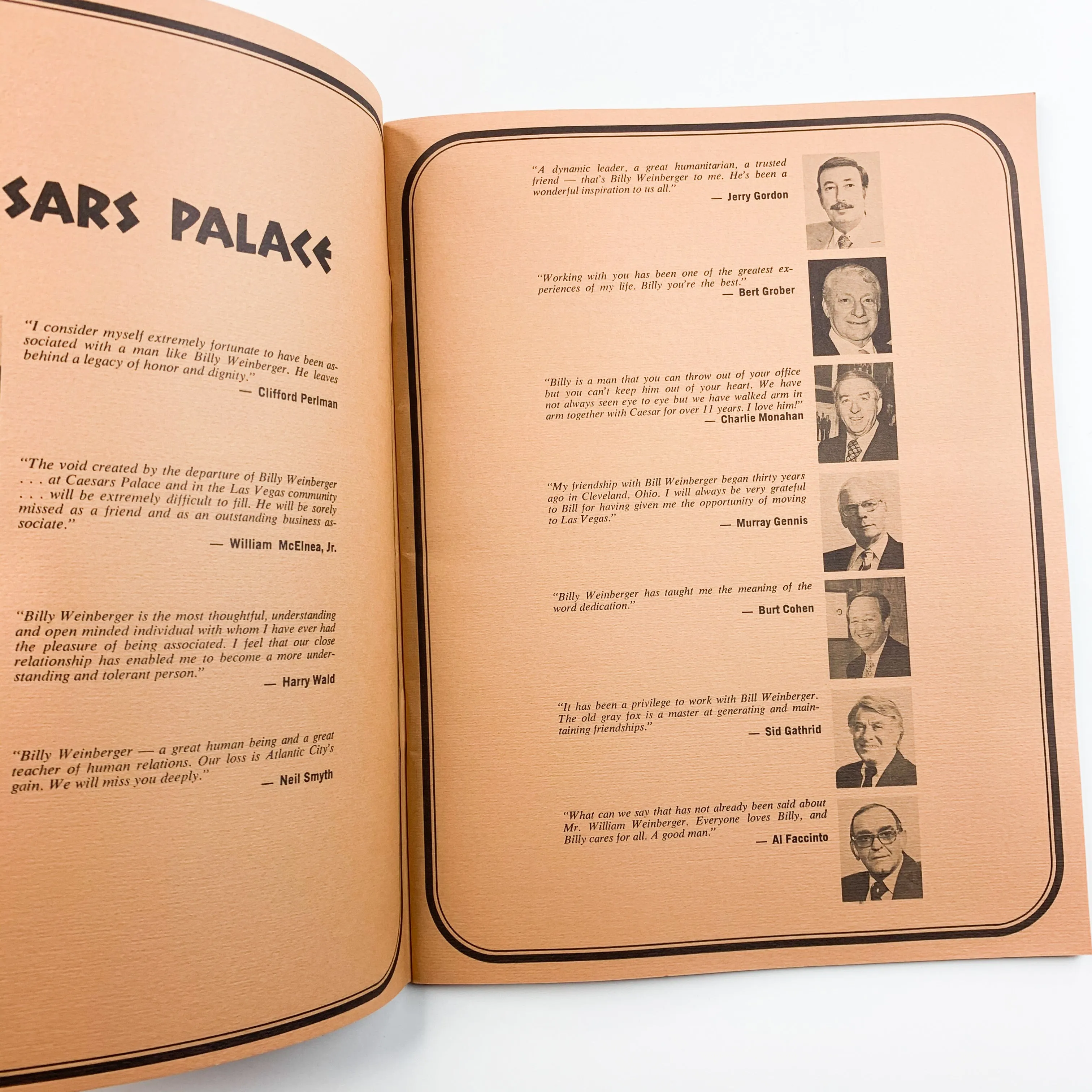 1977 A Night With Jean And Billy Weinberger Ceasars Palace Las Vegas Program