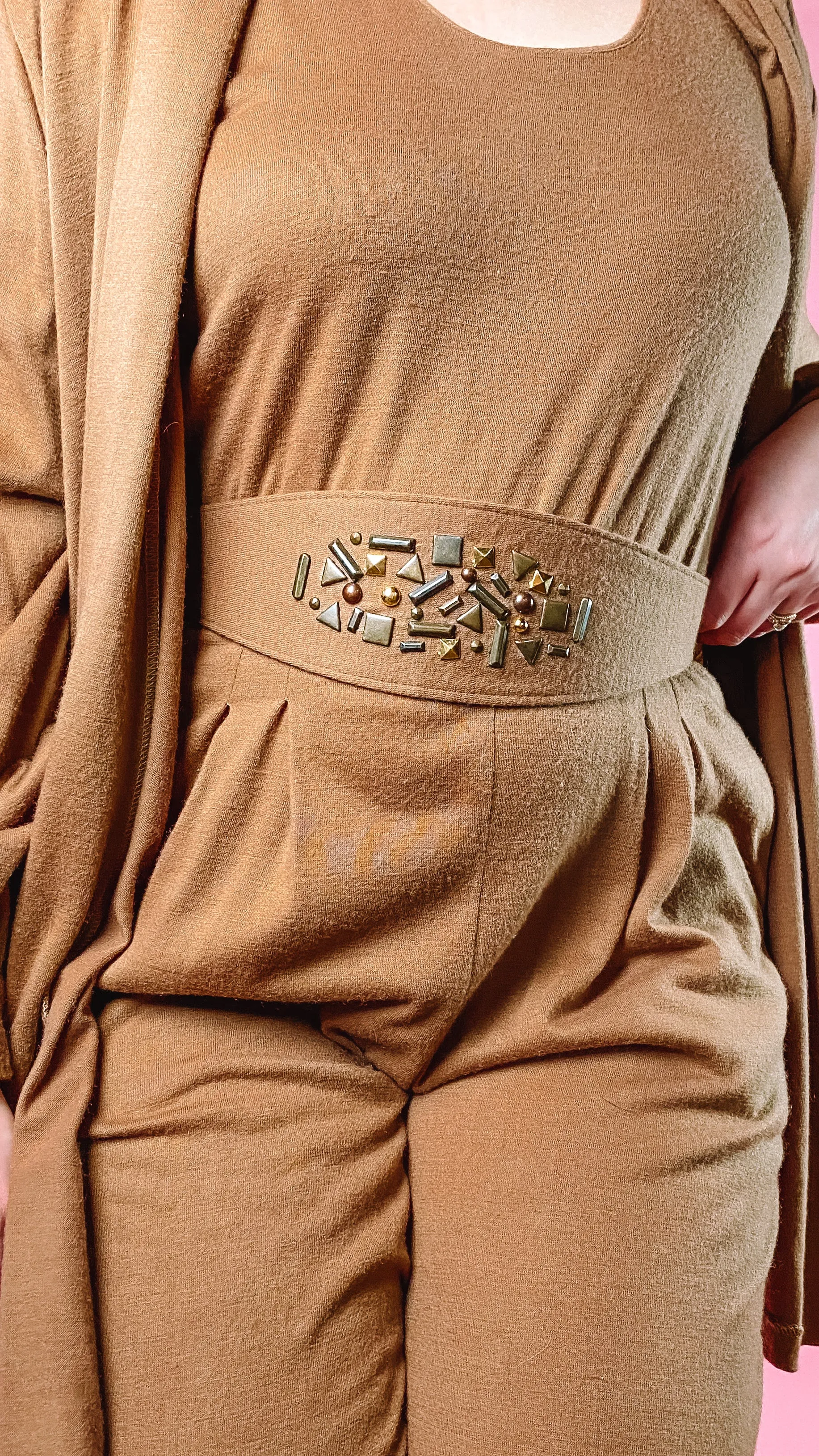 1980s Coffee Wool blend Jumpsuit and Cardigan, sz. L