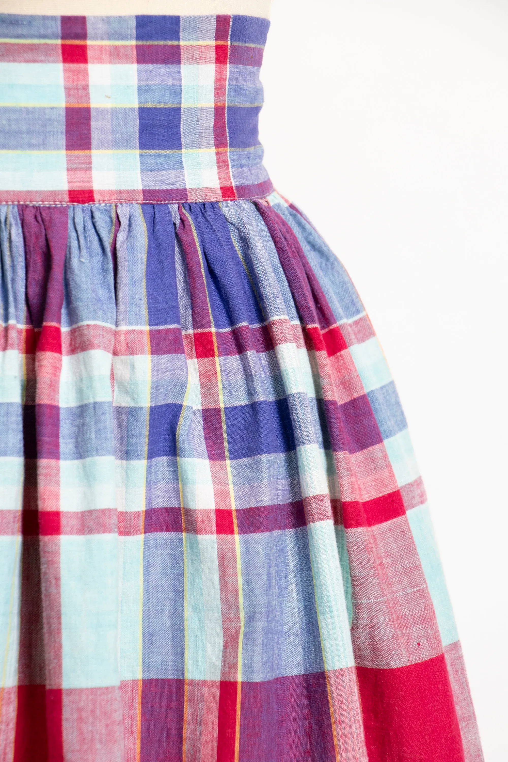 1980s Cotton Full Skirt Plaid Cotton 80s Small