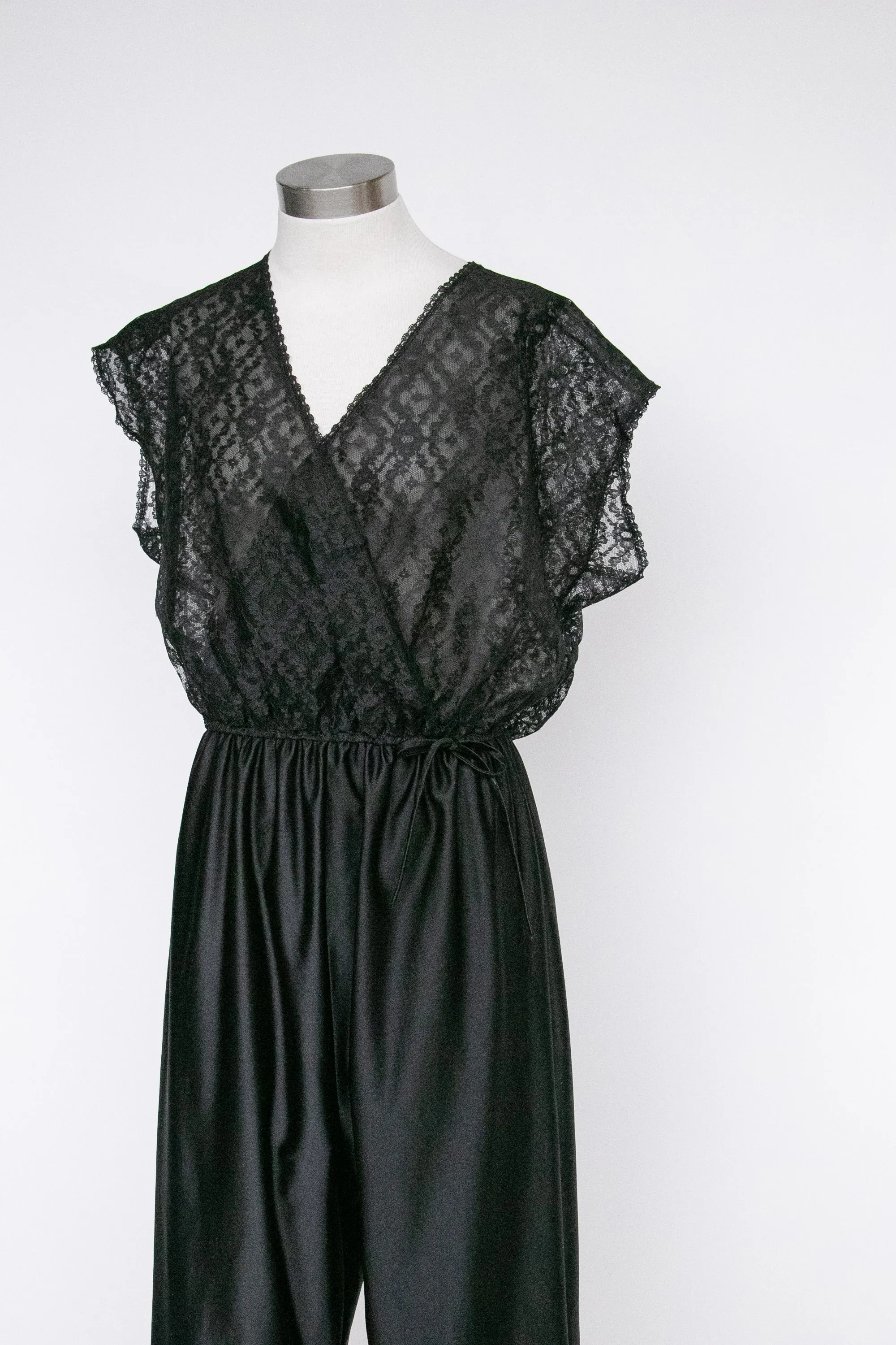 1980s Jumpsuit Lingerie Loungewear Sheer Lace Onesie