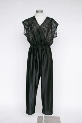 1980s Jumpsuit Lingerie Loungewear Sheer Lace Onesie