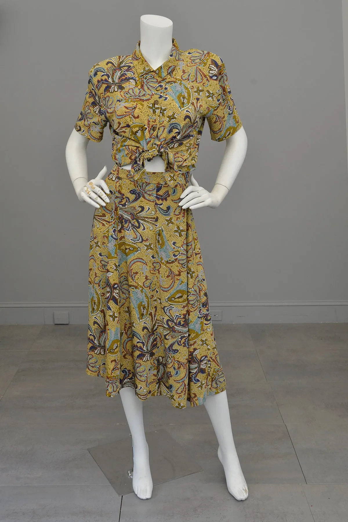1980s Mosaic Print Skirt and Blouse
