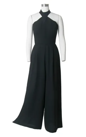 1990s Black Halter Wide Leg Jumpsuit | small