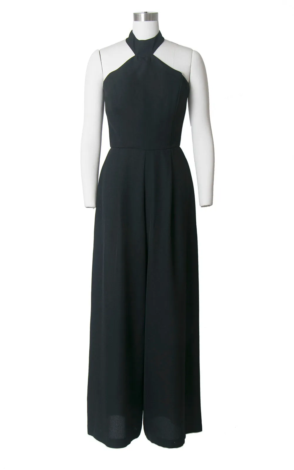 1990s Black Halter Wide Leg Jumpsuit | small