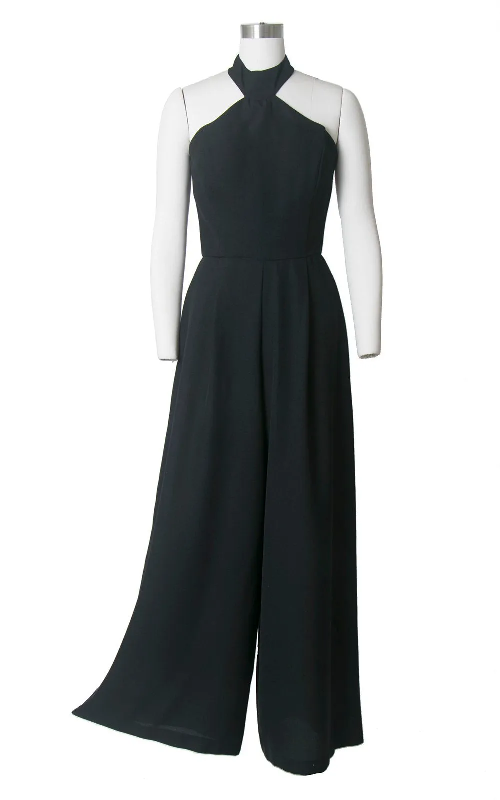 1990s Black Halter Wide Leg Jumpsuit | small