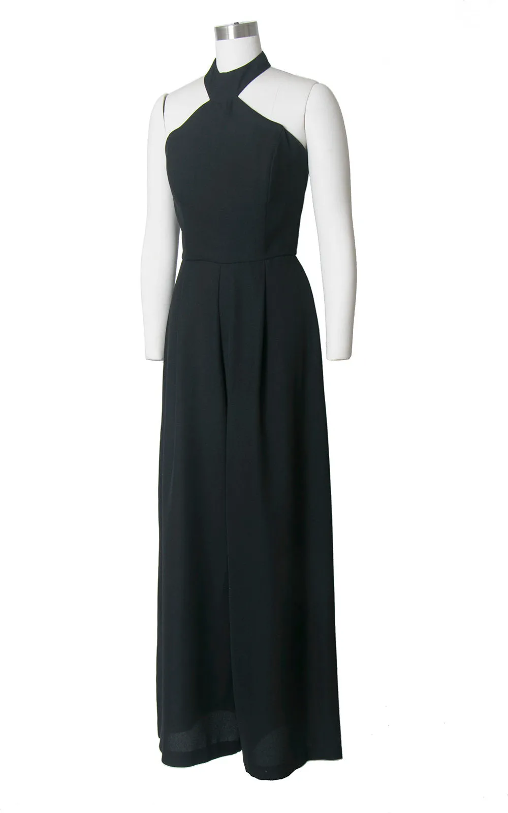 1990s Black Halter Wide Leg Jumpsuit | small
