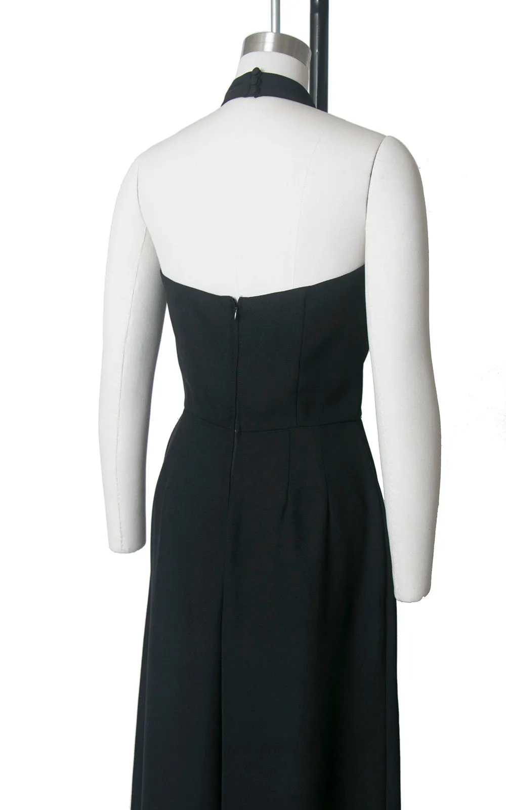 1990s Black Halter Wide Leg Jumpsuit | small