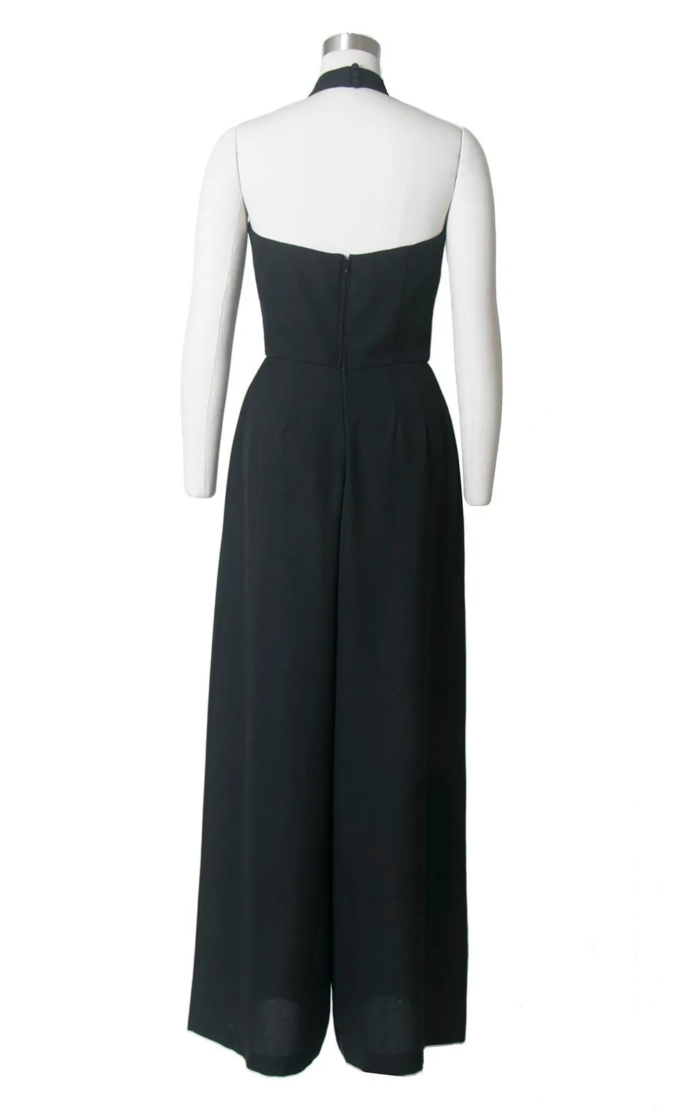 1990s Black Halter Wide Leg Jumpsuit | small
