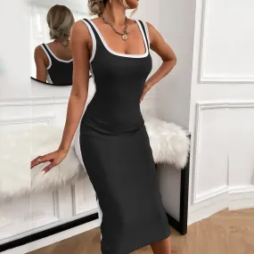 2024 Elegant Vintage Sleeveless Bodycon Black Midi Dress