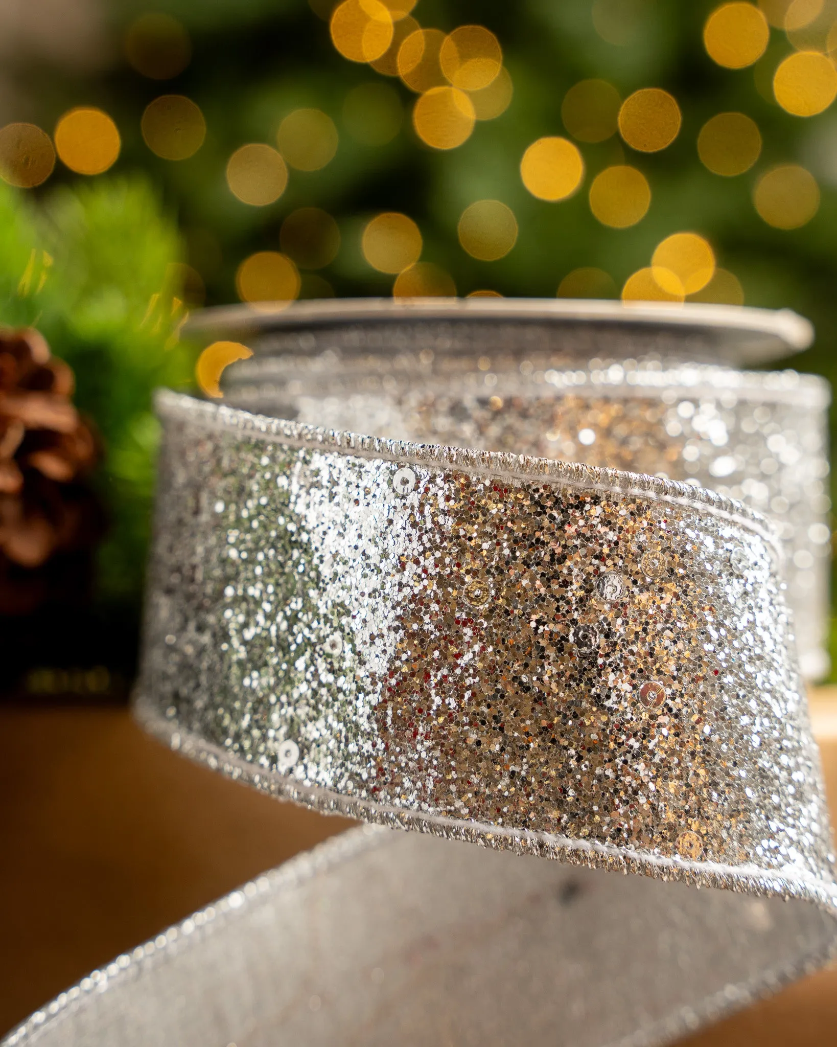 2.5" X 10YD Silver Full Glitter Ribbon