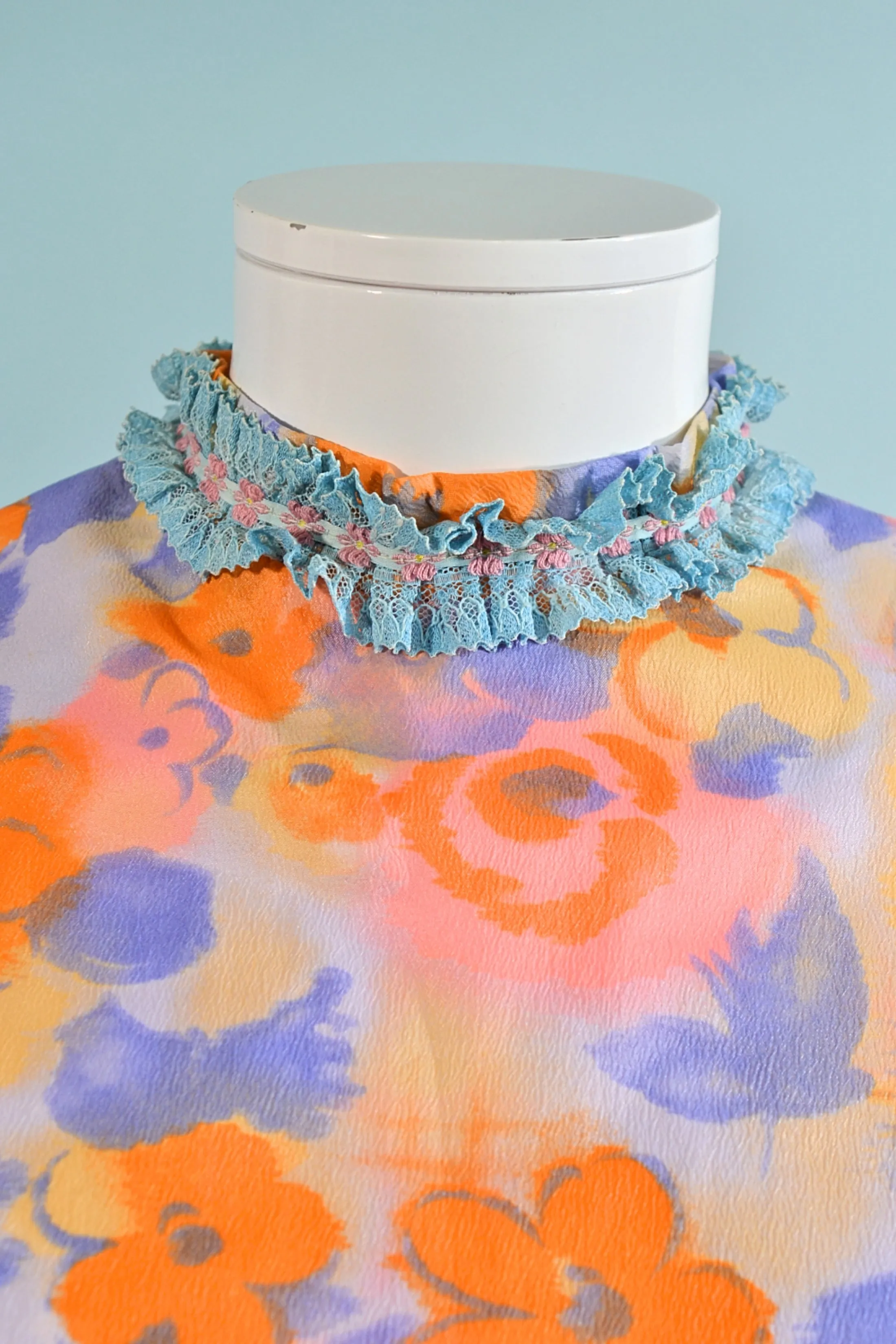 60s Bright Floral Print Mini Dress   Matching Belt S/M