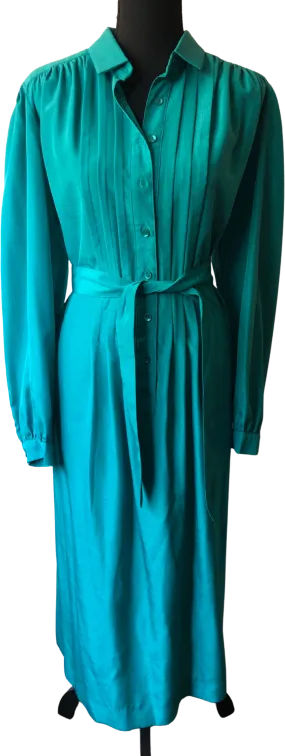 '70’s ILGWU Green Pleated Shirtwaist Dress with Tie Belt by Schrader Sport