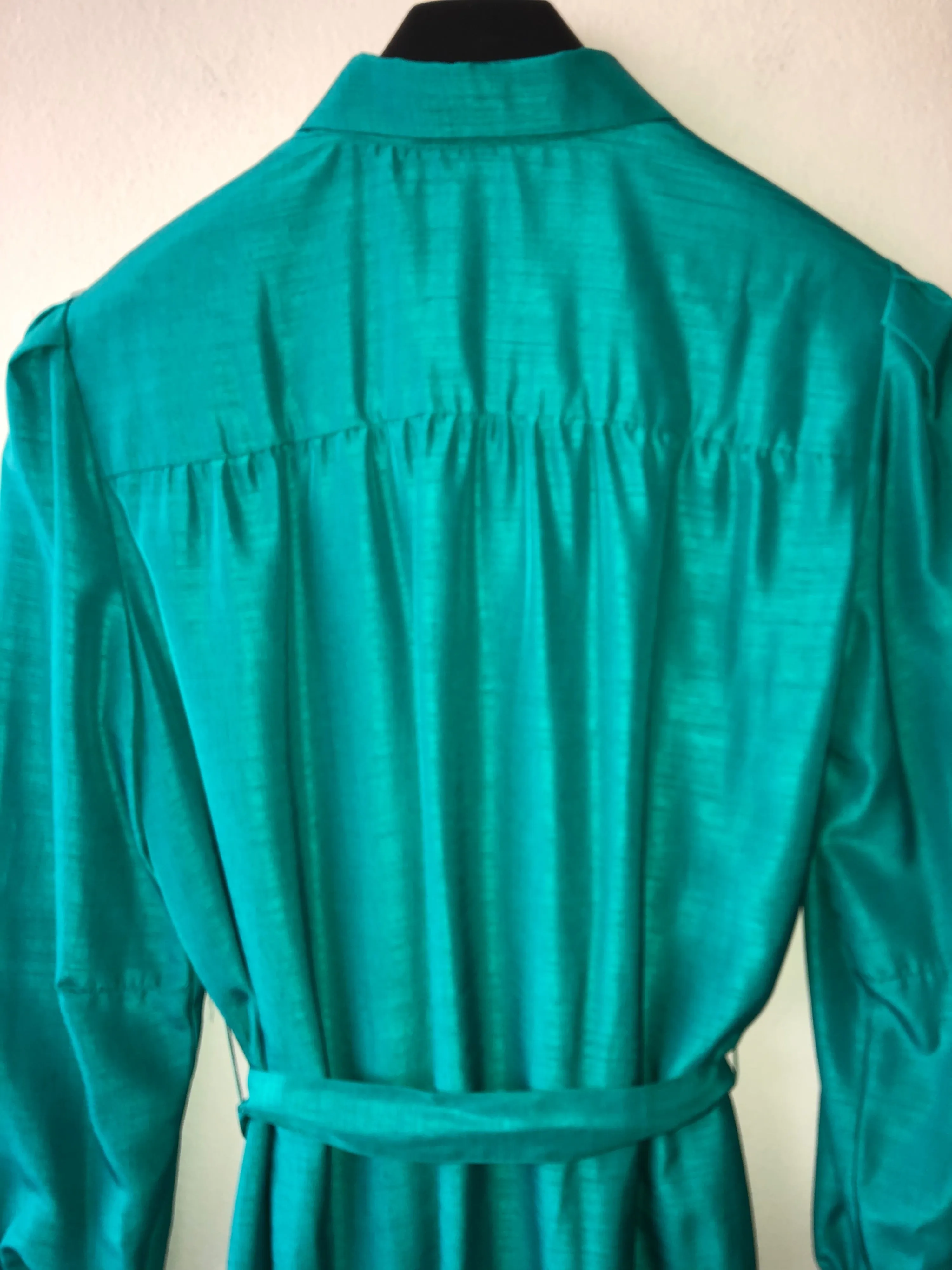 '70’s ILGWU Green Pleated Shirtwaist Dress with Tie Belt by Schrader Sport