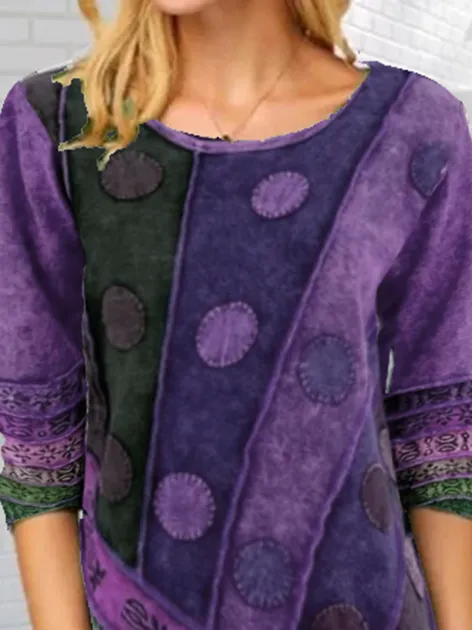 Abstract Long Sleeve Vintage Shift Shirts & Tops